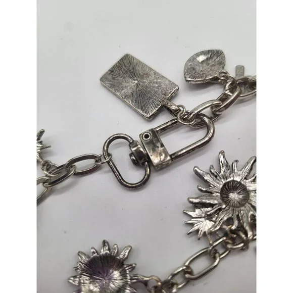 Silver Tone Charm Necklace Tarot Sun Evil Eye Hamsa Hand Cross Hearts Stars Goth - Picture 10 of 10